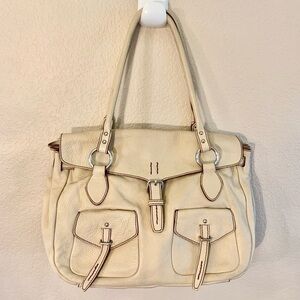 Vera Pelle Vintage Shoulder Bag Pebbled Leather Cream Taupe Made Italy Firenze